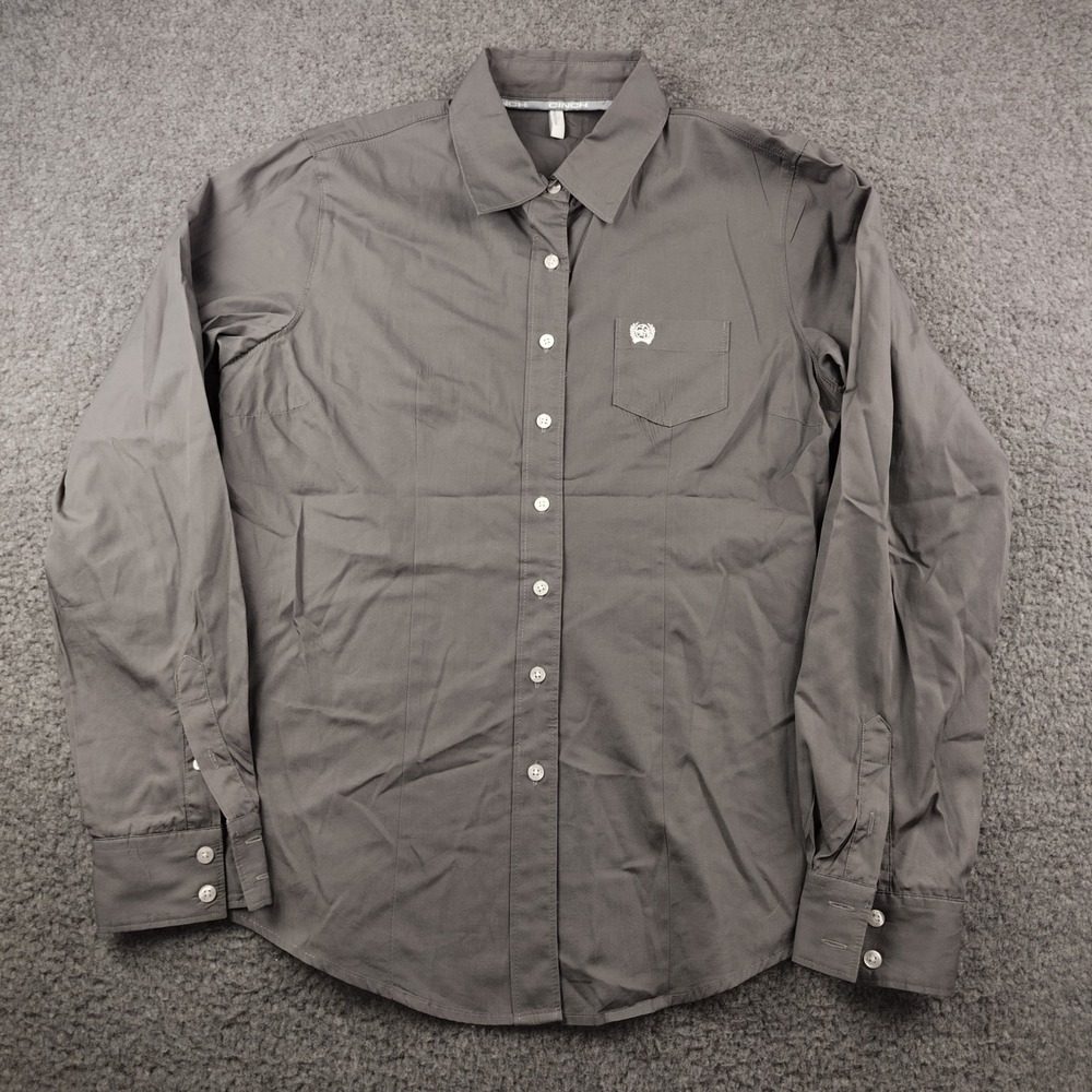 Cinch Cotton Button Down Sz Large Grey Long Sleeve Cowgirl Rodeo Minimalist EUC